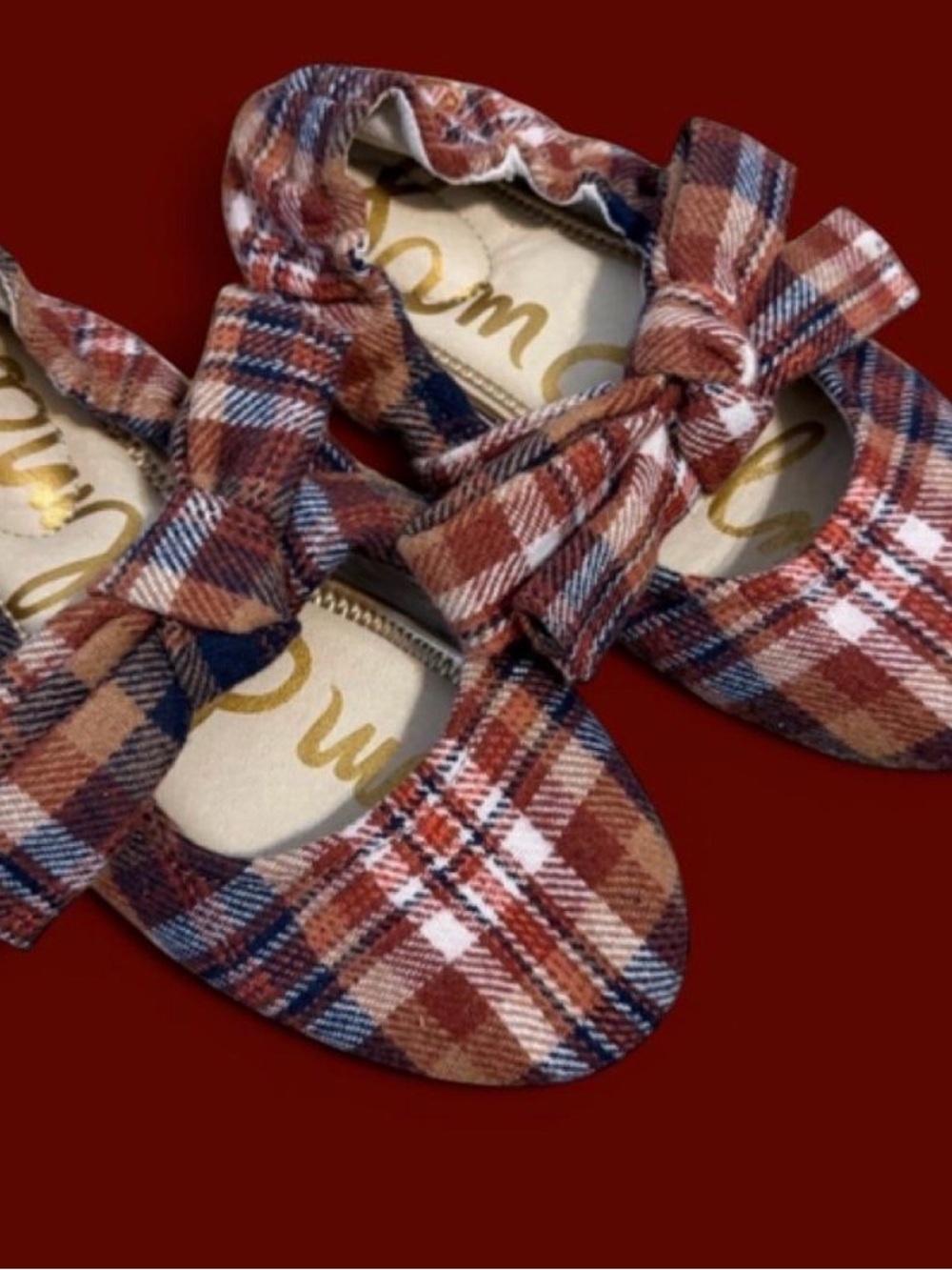 Sam Edelman Plaid Bow Mary Jane Shoes - Brown Blue Cream